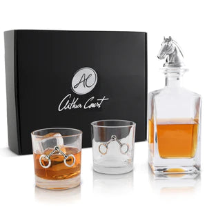 Equestrian Decanter Set w/ pair of glasses