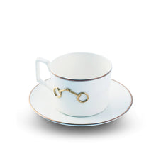 Load image into Gallery viewer, Gold Bit Bone China Round Cup and Saucer Gold Rim