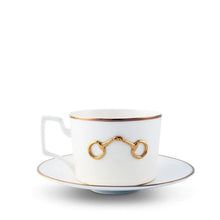 Load image into Gallery viewer, Gold Bit Bone China Round Cup and Saucer Gold Rim