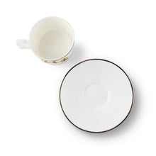 Load image into Gallery viewer, Gold Bit Bone China Round Cup and Saucer Gold Rim