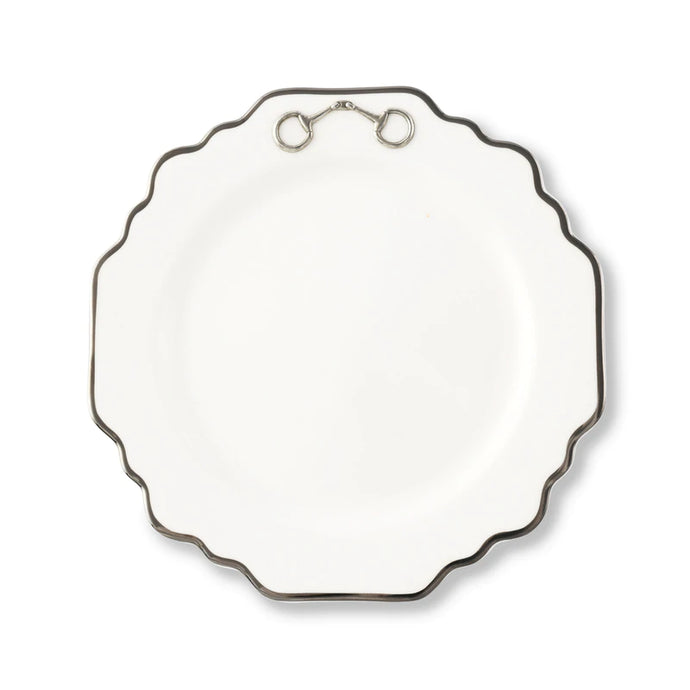 Pewter Bit Bone China Scallop Salad Plate Pewter Rim