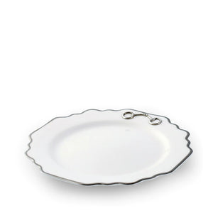 Pewter Bit Bone China Scallop Salad Plate Pewter Rim