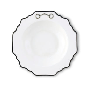 Pewter Bit Bone China Scallop Soup Plate Platinum Rim