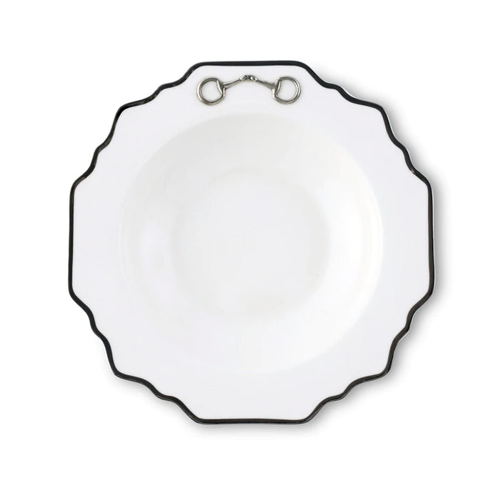 Pewter Bit Bone China Scallop Soup Plate Platinum Rim