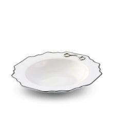 Load image into Gallery viewer, Pewter Bit Bone China Scallop Soup Plate Platinum Rim