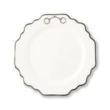 Load image into Gallery viewer, Pewter Bone China Scallop Salad Dessert Plate Platinum Rim