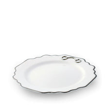 Load image into Gallery viewer, Pewter Bone China Scallop Salad Dessert Plate Platinum Rim